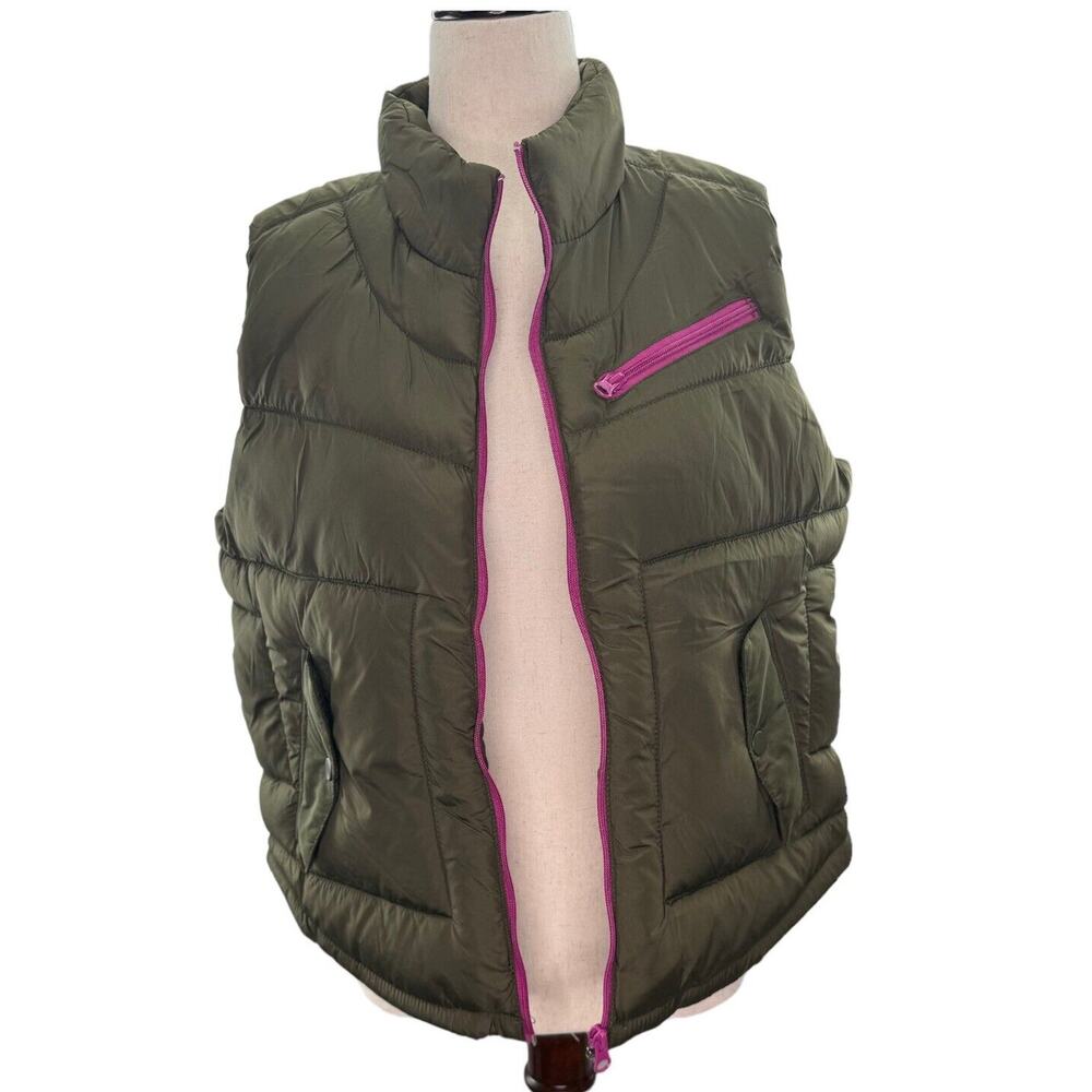 New Girls Sleeveless Puffer Vest Green Pink Sz XL High Neck Arizona Jeans